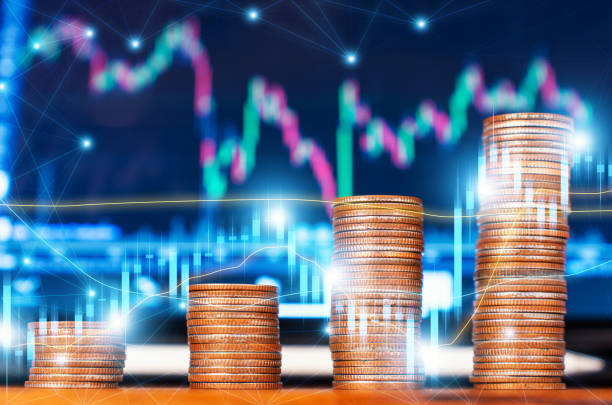 istock Gold bitcoin with growth graph chart trading view. Bitcoin gold coin and defocused chart background. Virtual cryptocurrency concept. Stock Market chart. Bitcoin Investment Business Internet Technology 1467319003