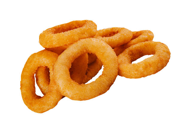 istock Delicious golden onion rings isolated on white 1467319965