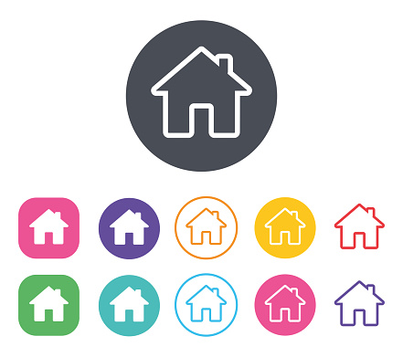 Home sign icon. Main page button. Navigation symbol. Round colourful buttons with flat icons. Vector