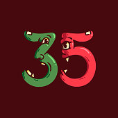 istock Monster letter. Numbers 3 and 5. Numeral 35. Cartoon cute character 1467321577