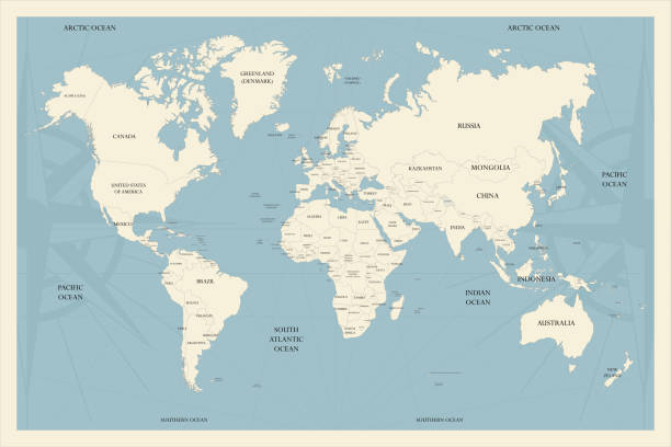 Textured vintage world map DE. Vector. German language