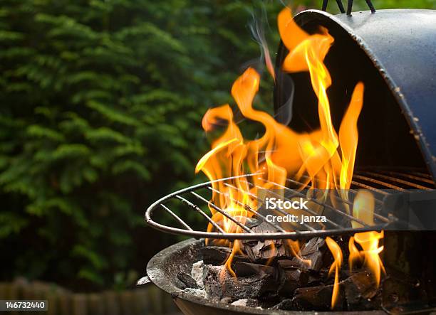 Barbecue Grill Heating Up Stock Photo - Download Image Now - Barbecue Grill, Coal, Ash