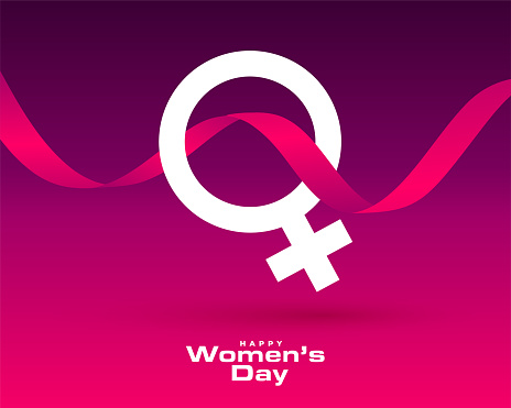 happy women's day wishes background with female sign and ribbon vector