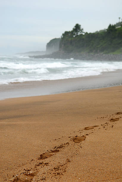 footprints on sand stock photo