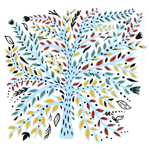 Vector illustration of Hand draw illustration of abstract tree with leaves.