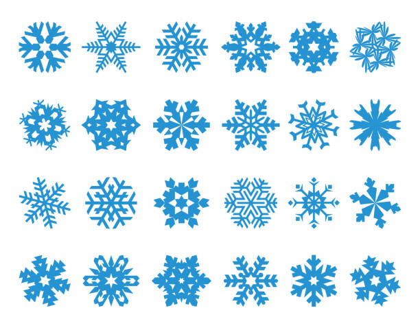Set of Nine Snowflakes thin line ftat design vector illustration, Vector Christmas and New Year decoration elements. Set of Nine Snowflakes thin line ftat design vector illustration snow globe empty silhouette stock illustrations
