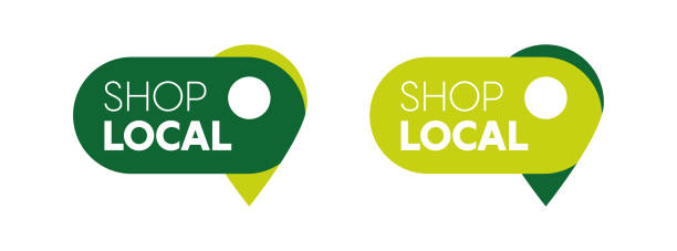 Shop local on speech bubble Shop local on speech bubble vector ethical consumerism stock illustrations