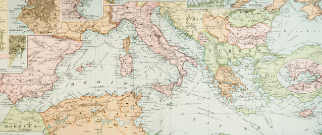 Antique (1907 copyright expired) map of the Mediterranean Sea area