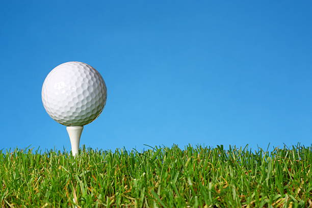 istock Golf ball on a white tee with lush grass. 146733745
