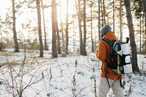 istock Bearded man trail hiking in a mountain forest. 1467341849