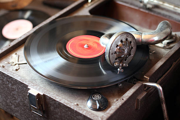 istock Old vintage gramophone playing vinyl record 146734584
