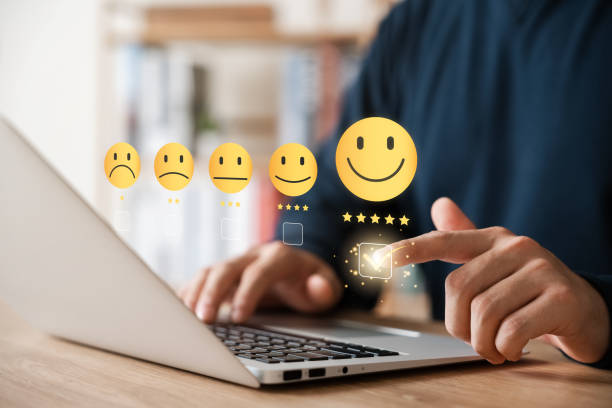 istock Customer Satisfaction Survey concept, 5-star satisfaction, service experience rating online application, customer evaluation product service quality, satisfaction feedback review, good quality most. 1467346229