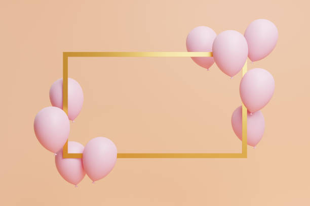 istock Pink pastel balloons and gold frame floating on peach background 1467346435