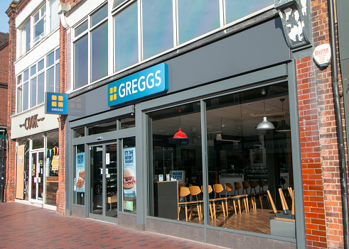 Greggs Bakery on Tonbridge High Street in Kent, England. This is a commercial venue.