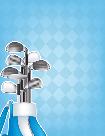 Golf clubs and argyle background with copy spcae.