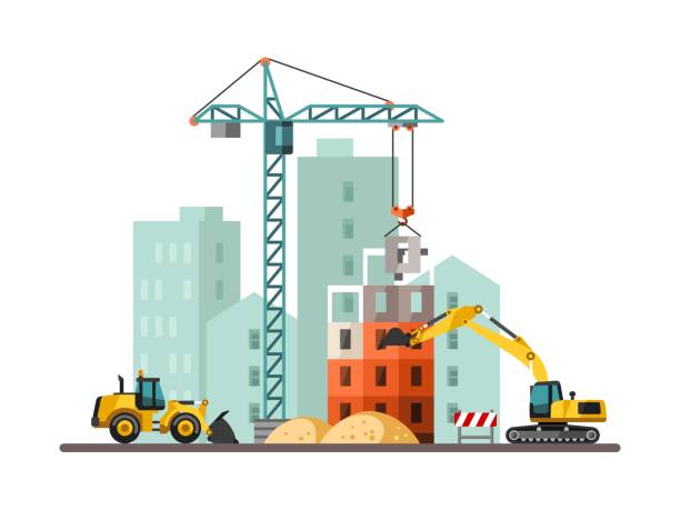 illustrations, cliparts, dessins animés et icônes de chantier de construction, construction d’une maison. illustration vectorielle. - chantier
