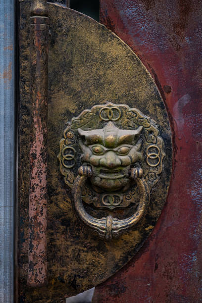 istock Dragon head door knocker, close up. Antique Chinese handle knocker. 1467348691