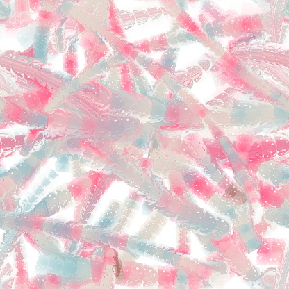 Bright long pink, blue and beige colored liquid brush strokes with reflection. Multicellular organism imitation. Candy imitation. Seamless pattern