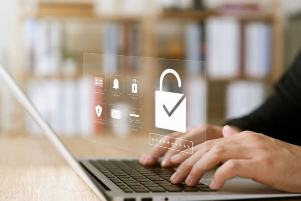 istock Cybersecurity privacy of data protection, businessman using laptop Secure encryption technology, security Internet access, security encryption of user private data, business confidentiality. 1467349557