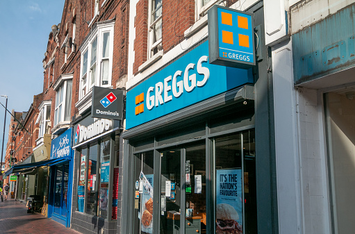 Greggs Bakery on Tonbridge High Street in Kent, England. It was founded in 1939 by John Gregg.