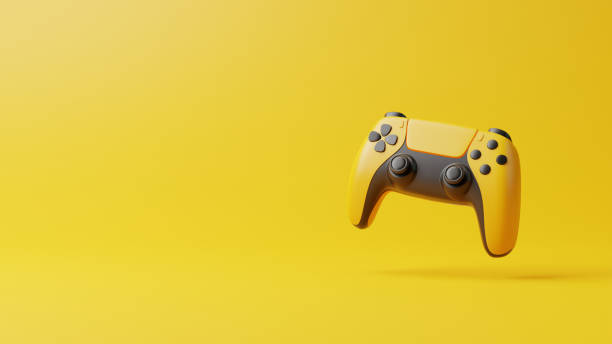 istock Flying gamepad on a yellow background with copy space 1467349920