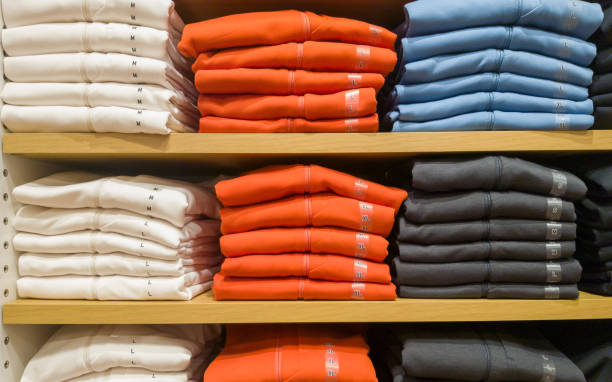 istock Stack of various colorful pants on display at store 1467351710