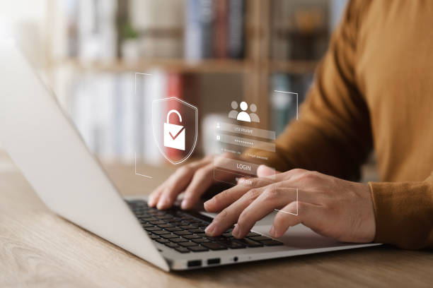 istock Cybersecurity privacy of data protection, businessman using laptop Secure encryption technology, security Internet access, security encryption of user private data, business confidentiality. 1467352557