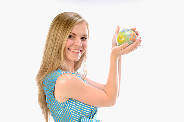 women with candle stock photo