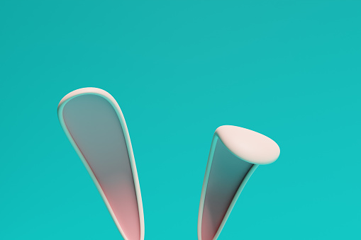 Easter. Rabbit ears on a turquoise background. 3d rendering
