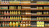 Cooking oil on shelf.at grocery store