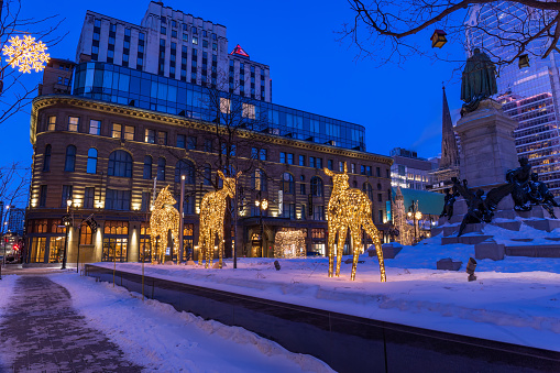 Phillips Square, in downtown Montreal, has been decorated with beautiful illuminated decorations for the winter, which enhances the beauty of the Birks Hotel