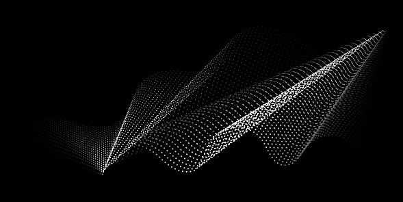 Technological background with abstract wavy grid of dots. Futuristic wavy background. Can be applied for web design, website, wallpaper, banner or cover. Vector illustration.