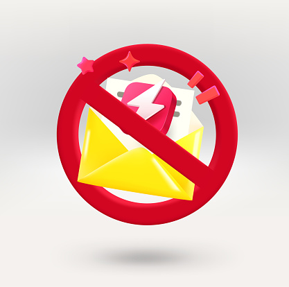 No spam concept with envelope. 3d vector icon isolated on white