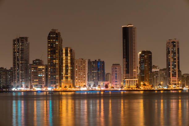 istock Sharjah  urban cityscape skyline night scene 1467361170