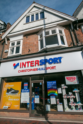 Intersport Christopher Hull on Tonbridge High Street in Kent, England. This is a sporting goods shop.