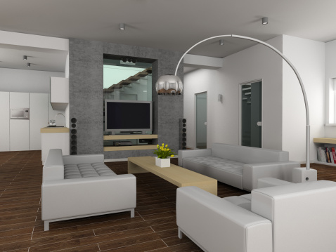 Modern interior. 3D render. Living-room.