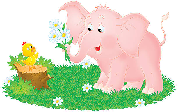 ピンクエレファントと小さな女の子 - elephant animal isolated white background点のイラスト素材／クリップアート素材／マンガ素材／アイコン素材