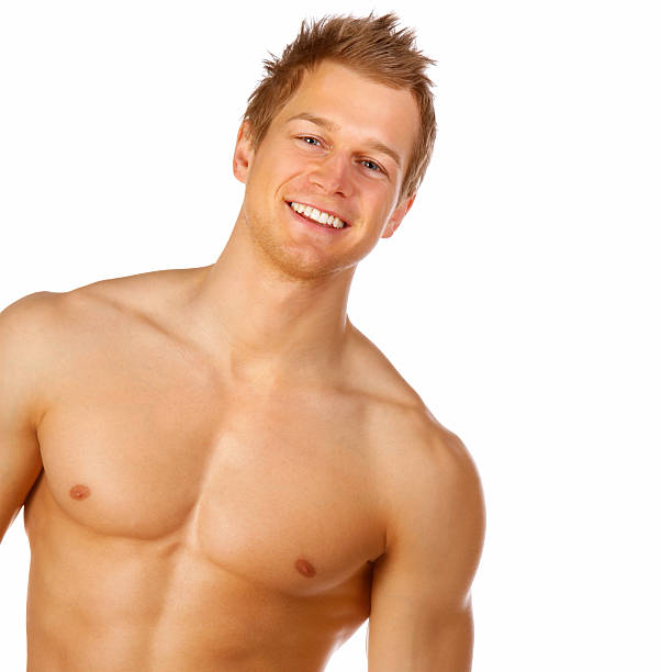 close-up of a красивый молодой человек - shirtless professional sport cheerful front view стоковые фото и изображения