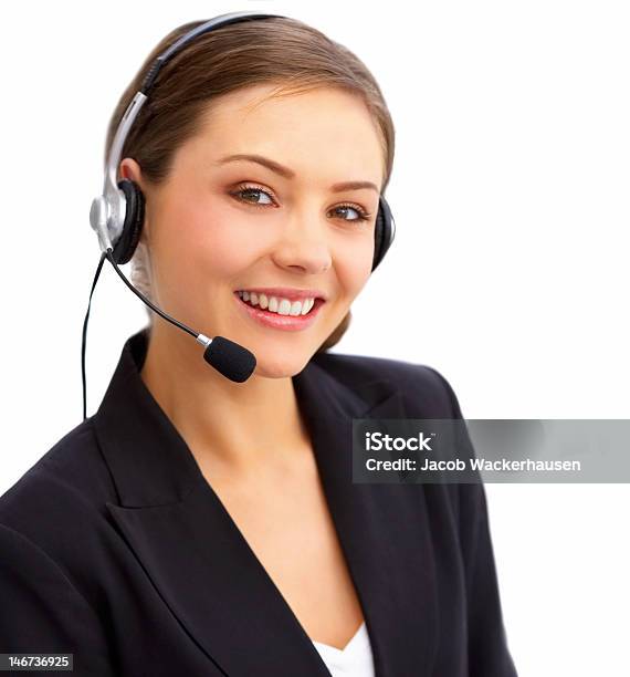 ヘッドフォンで話しているビジネスウーマン - 白背景のストックフォトや画像を多数ご用意 - 白背景, カスタマーサービス担当者, ヘッドセット