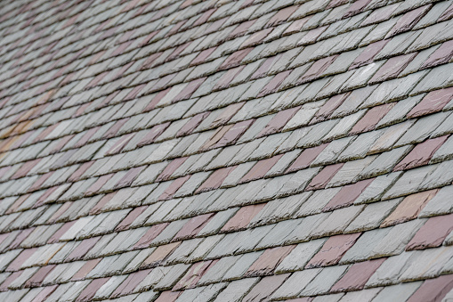 Slate roofing tiles on a historic building.  Attractive, durable roofing material.