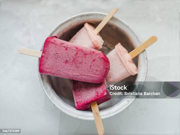 Homemade Bright Ice Cream On The Table Stock Photo - Download Image Now - Flavored Ice, Fruit, Beauty