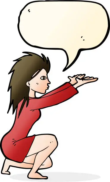 Vector illustration of cartoon womn casting spel with speech bubble