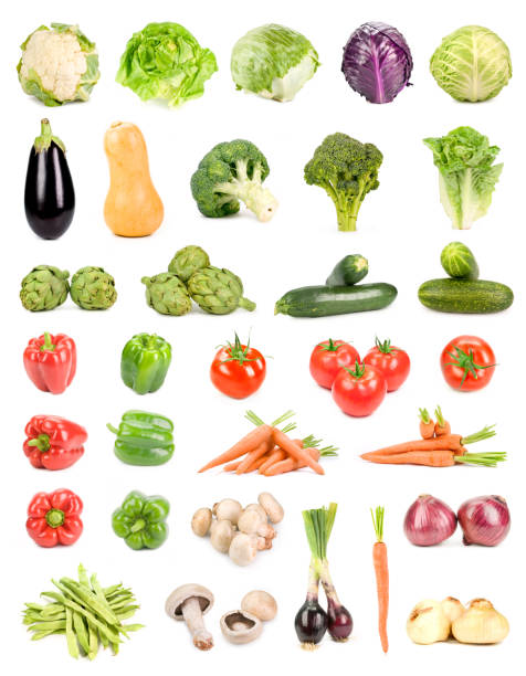 istock Grid of various vegetables and produce on white background 146737638