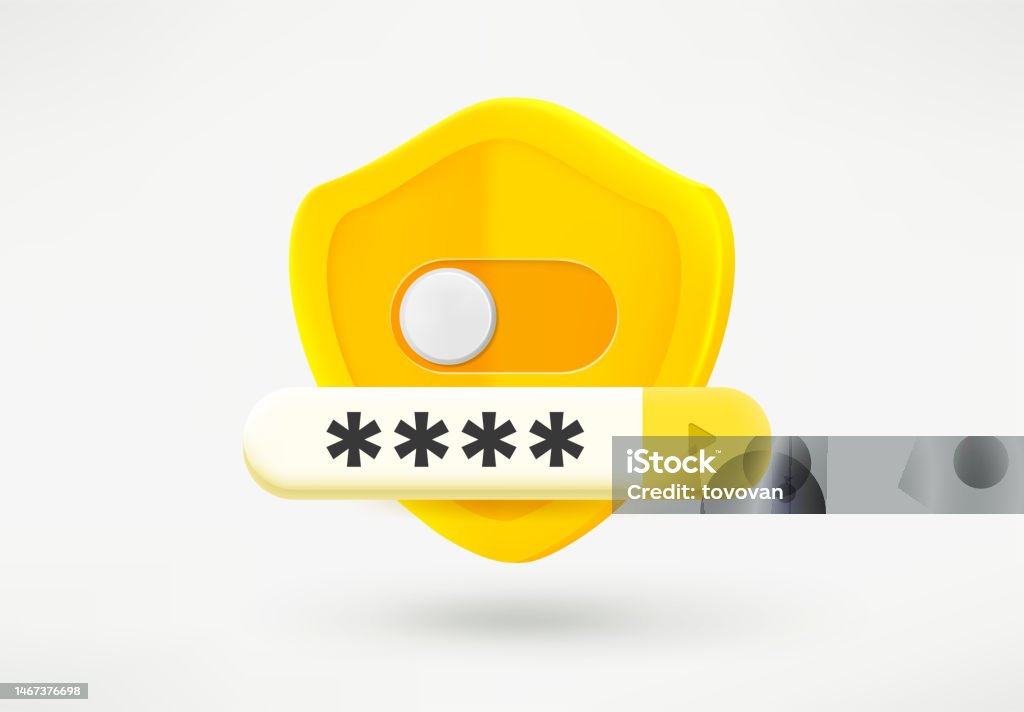 Golden Shield With On Off Selector Authorization Concept 3d Vector ...