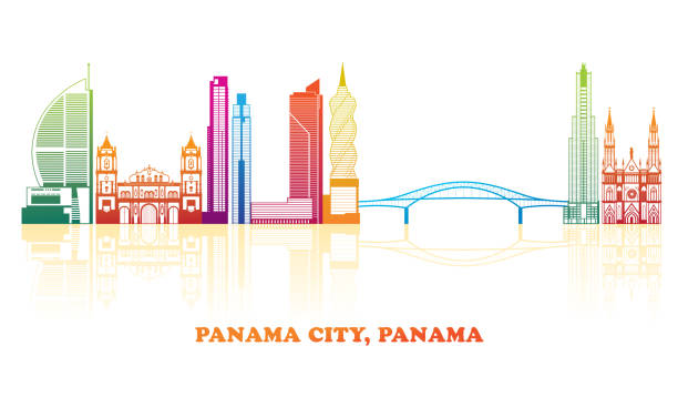 illustrazioni stock, clip art, cartoni animati e icone di tendenza di panorama colorato dello skyline della città di panama, panama - panama