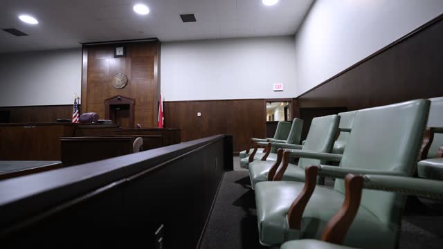 Empty Courtroom View From Jury Box Wide Shot