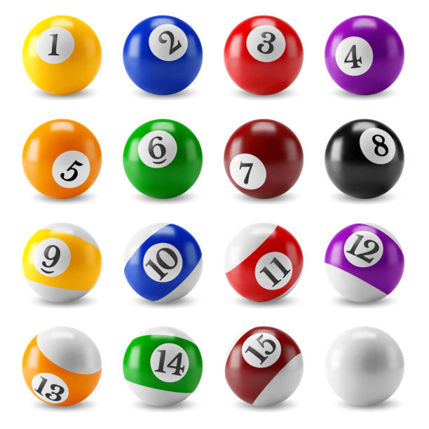 Billiards Balls Set 3d realistic Pool or American billiards balls collection. Snooker color balls with numbers and zero ball. Isolated on white background. Billiards icon set. Vector illustration. pool ball stock illustrations