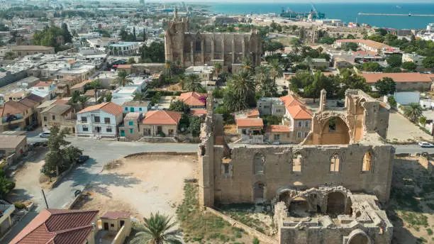 Lala Mustafa Pasha Mosque (Cathedral of Saint Nicholas) in Gazi Magosa (Famagusta), North Cyprus stock photo