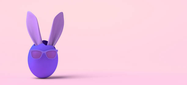 istock Easter egg with Easter bunny ears and sunglasses. Copy space. 3D illustration. 1467386355