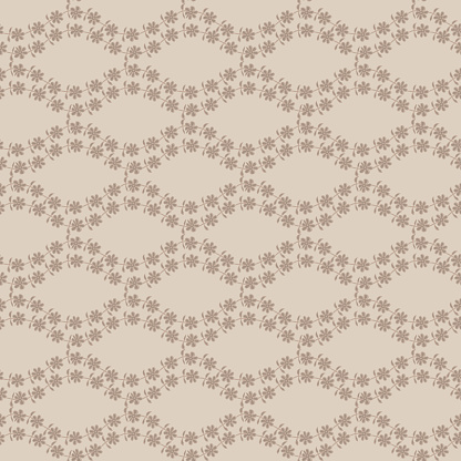 Beige ogee foliage vector seamless pattern background with hand drawn ornamental leaves. Neutral elegant geometric foliage deocrative backdrop. Botanical lattice repeat for flyer, packaging, template.